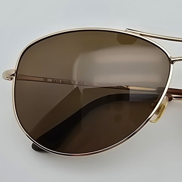 Kate Spade Ally P/S Gold Frame Polarized Brown Lens Aviator Sunglasses w/ Case